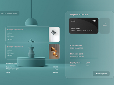 CREDIT CARD CHECKOUT PAGE aesthetic app branding design graphic design illustration logo minimal neomorphism skewmorphism typography ui ux vector website design