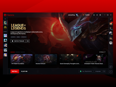 Redesign Concept - Garena Launcher for PC desktop app game game launcher game ui gaming garena launcher league of legends lol ui