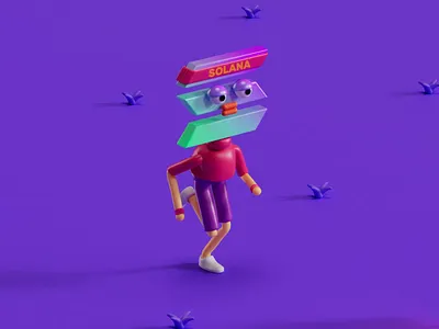 Solana / 3D Character 3d 3dcharacter animation blender c4d cartoon character cinema4d coin crypto faster finance loop minimal motion graphics purple render runner solana sport