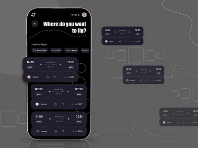 Air ticket buying mobile app android app b2c booking chips clean ui component dark mode dark ui dashboard graphic design ios mobile ui modern design product design saas ticket ui uiux ux