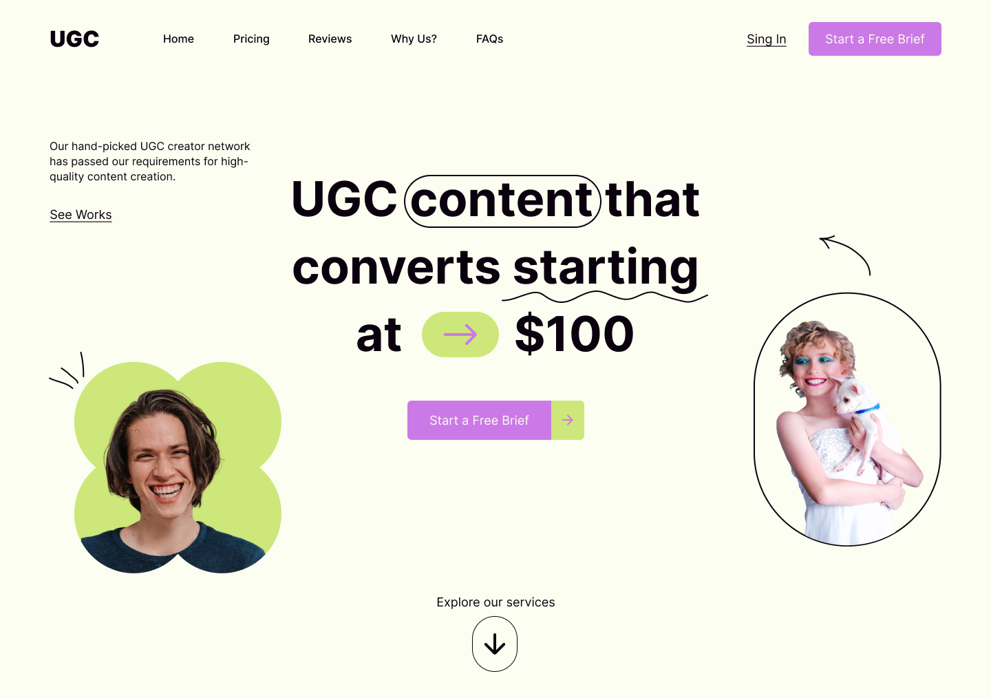 UGC Landing Page Animation animation design figma first screen hero screen lander landing ugc ui uxui