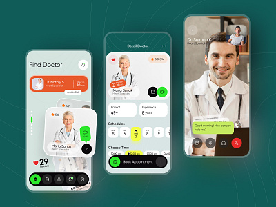 Find Doctor app call catalog design doctor fitness green health menu navigation ui ux video