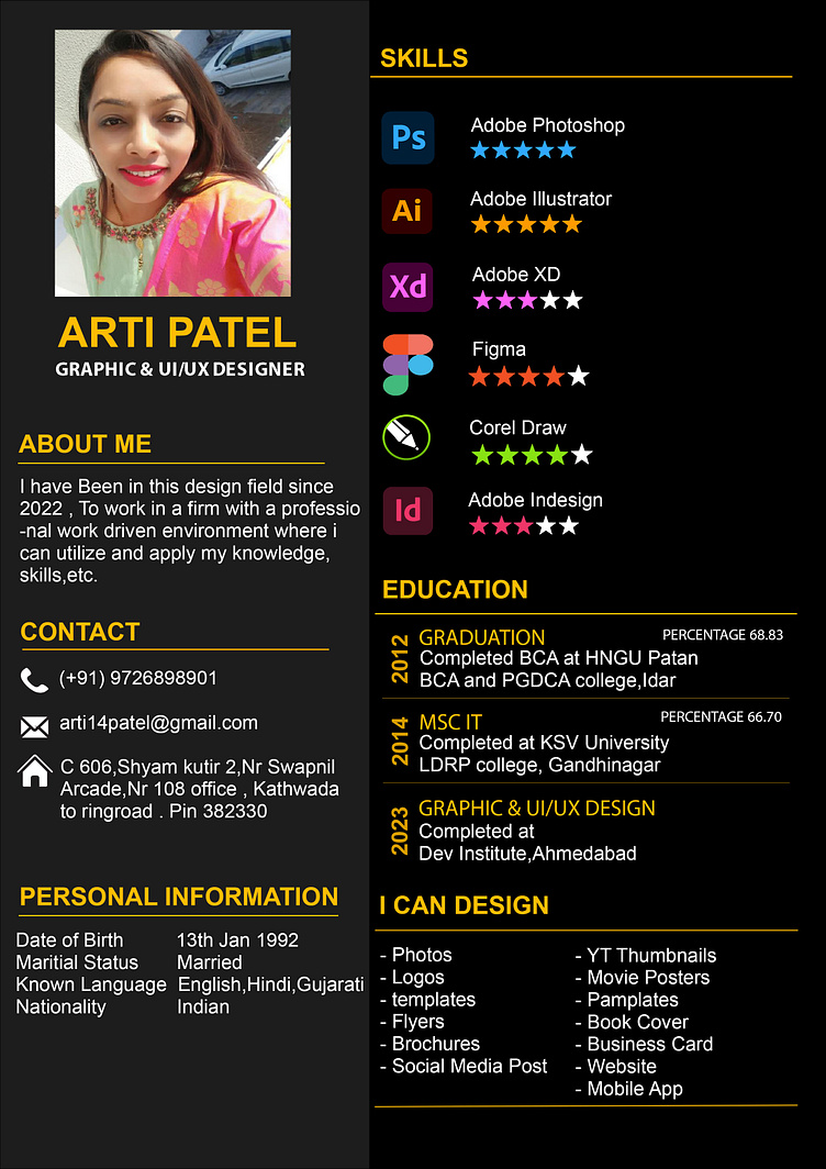 Resume_ARTI PATEL by Arti on Dribbble