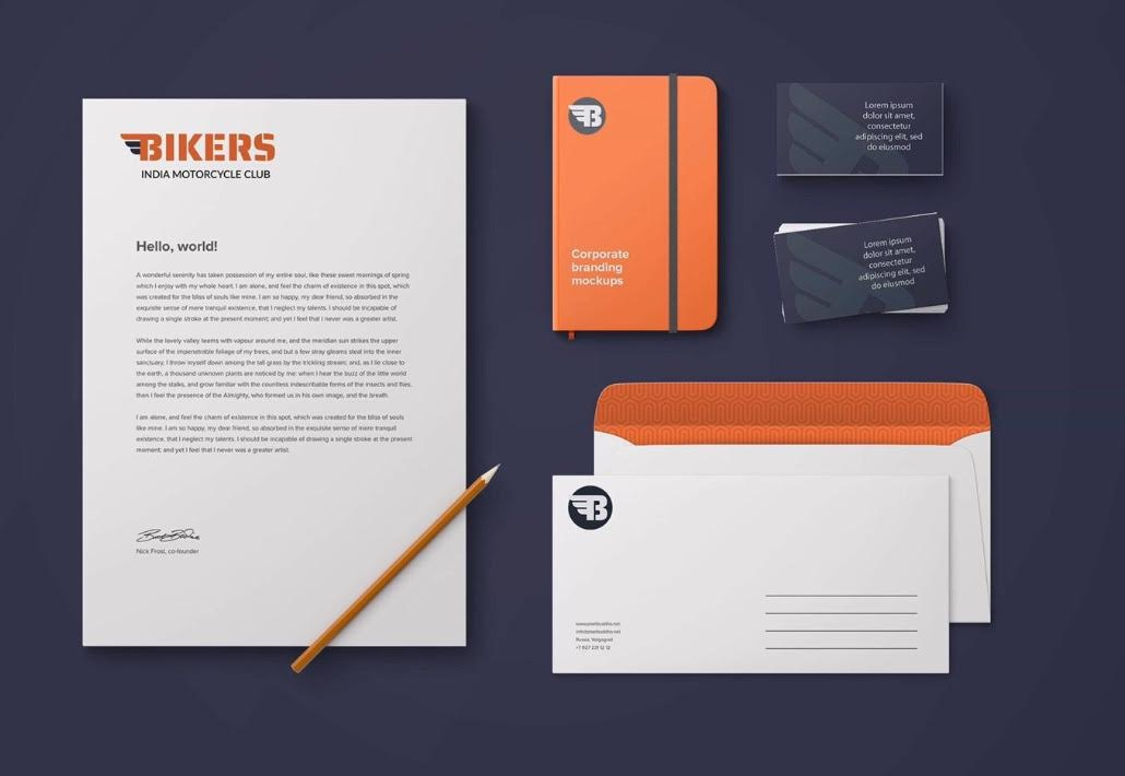 🏍️ Bikers - Motorcycle Club | Branding (orange) bike bike club blue branding business card clothing line commmunity dark blue india logo logotype mood board motorbike motorcycle orange restaurant shop sport sport tshirt stationery