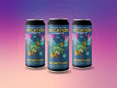 Vocation x Cloudwater Beewitched cans bee beer beer art beer label character craft beer fantasy hops illustration mage magic mist mockup packaging product label spell vector wand witch wizard