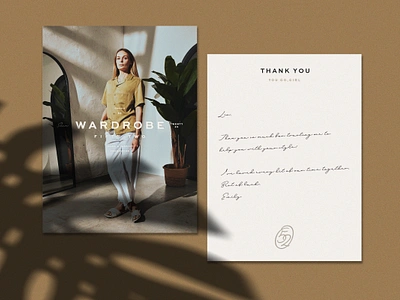 Wardrobe 52 | Collateral Exploration brand branding card clothes collateral consultant design elegant fashion feminine logo minimal mock up portrait print shadow simple style thank you wardrobe