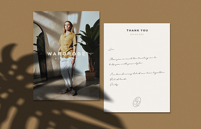 Wardrobe 52 | Collateral Exploration brand branding card clothes collateral consultant design elegant fashion feminine logo minimal mock up portrait print shadow simple style thank you wardrobe