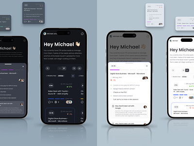 Sales management saas b2b app b2b board board view bottom nav clean design component dark mode floating nav kanban list view management mobile design mobile ui pipeline product design responsive design saas sales ui ux