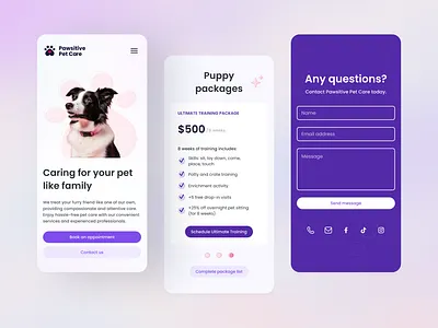 Pawsitive Pet Care - Mobile Site branding business care christoona design graphic design illustration landing logo mobile pawsitive pet petcare pets pricing responsive small business toona.studio ui ux