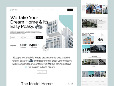 Modern Real Estate Landing Page UI Design design elegent figma home landing page minimal modern prantopashi real estate rent search shopify spineedge ui ui ux uidesign ux design web design webui wordpress