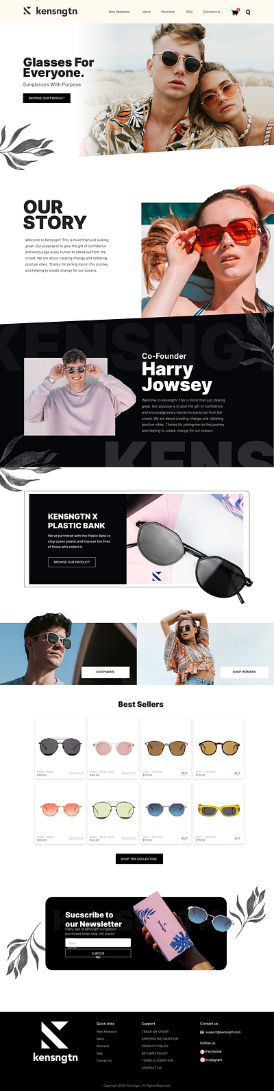 Kensngtn Sun Glasses - Shopify Website 3d branding ecommerce glasses illustration shopify sun glasses web design website