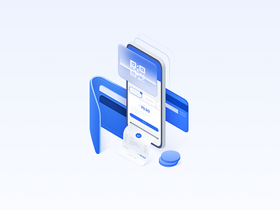 Isometric illustration for Mobile Payment blue finance financial graphic design icon illustration isometric mobile payment print printer qr code receipt web design