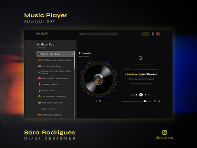 Daily UI 009 - Music Player daily daily ui daily ui 009 daily ui 09 daily ui 9 design graphic design lecteur de musique music music player musique player playlist sara sound ui vinyle web