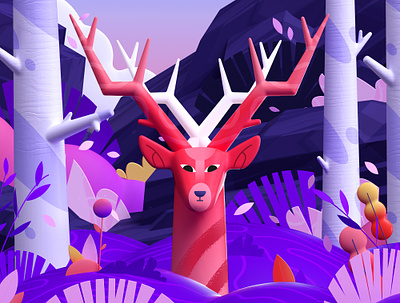 Deer in the forest 2d 3d branding colors deer design forest graphic illustration logo nature shape