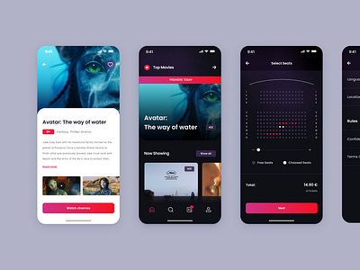 Cinema Mobile App branding design graphic design illustration logo ui ux vector web design