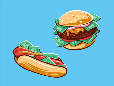 $100 Hamburger & Hotdog diet eat eating fast food food hamburger hot dog illustration junk food lunch menu restaurant sandwich