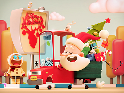 Santa is coming to town 3d 3d design colourful design illustration