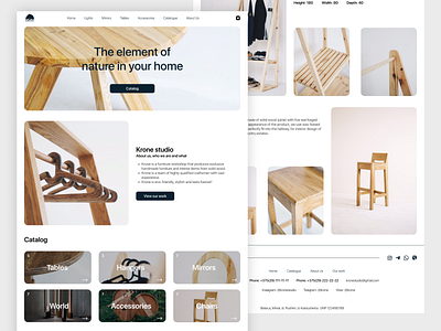 Website of the Krone furniture workshop adaptive design furniture furniture design interior manufacture mobile oak photo production table ui web design website wood workshop