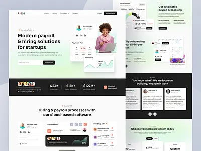 Rollhi: Modern payroll & hiring landing page bank cryptocurrency digitalbanking finance finance website fintech fintech homepage fintech website investment online bank payment sourav deb ui design uiux designer ux design web web design web designer webdesign website builder