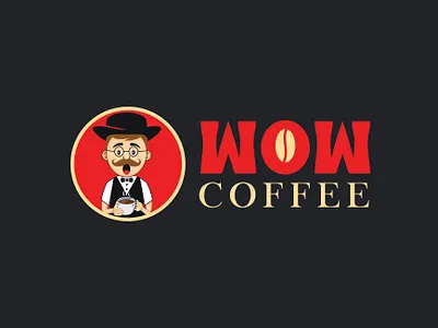 Wow Coffee Logo Design 2nd option beans brand branding character coffee drink food gentleman hat logo logo design logodesign love luxury man restaurant taste tea