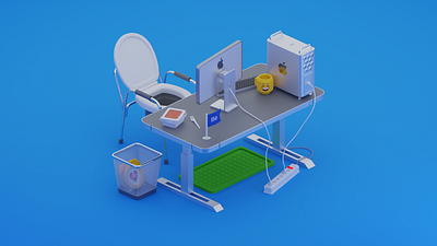 3D artist work place 3d 3dart 3dmodeling blender chair fork illustration lowpoly mac pc render subdivision