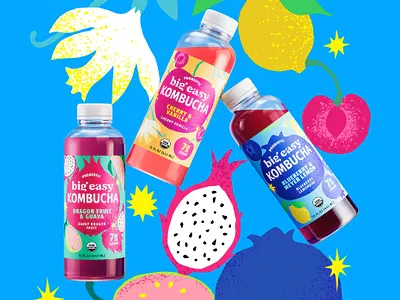 Big Easy Kombucha - Redesign big easy design fruits handcrafted handmade illustration kombucha label label design mexico new orleans new york packaging paper cut redesign soft drink vault49