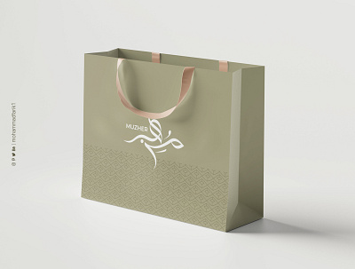 Muzher | Paper bag arabic bags branding calligraphy design graphic design green logo logo design logos mockup mohammadfarik paper bag