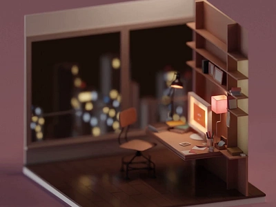 Her 3d ai b3d blender fan art her illustration isometric joaquin phoenix low poly os render room