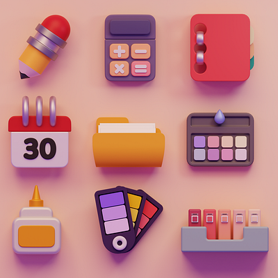 Ready for School Icon Pack 100daysof3d 3dassets blender cyclesrender icon iconscout modeling props school schoolsupplies stylized3d stylizedart