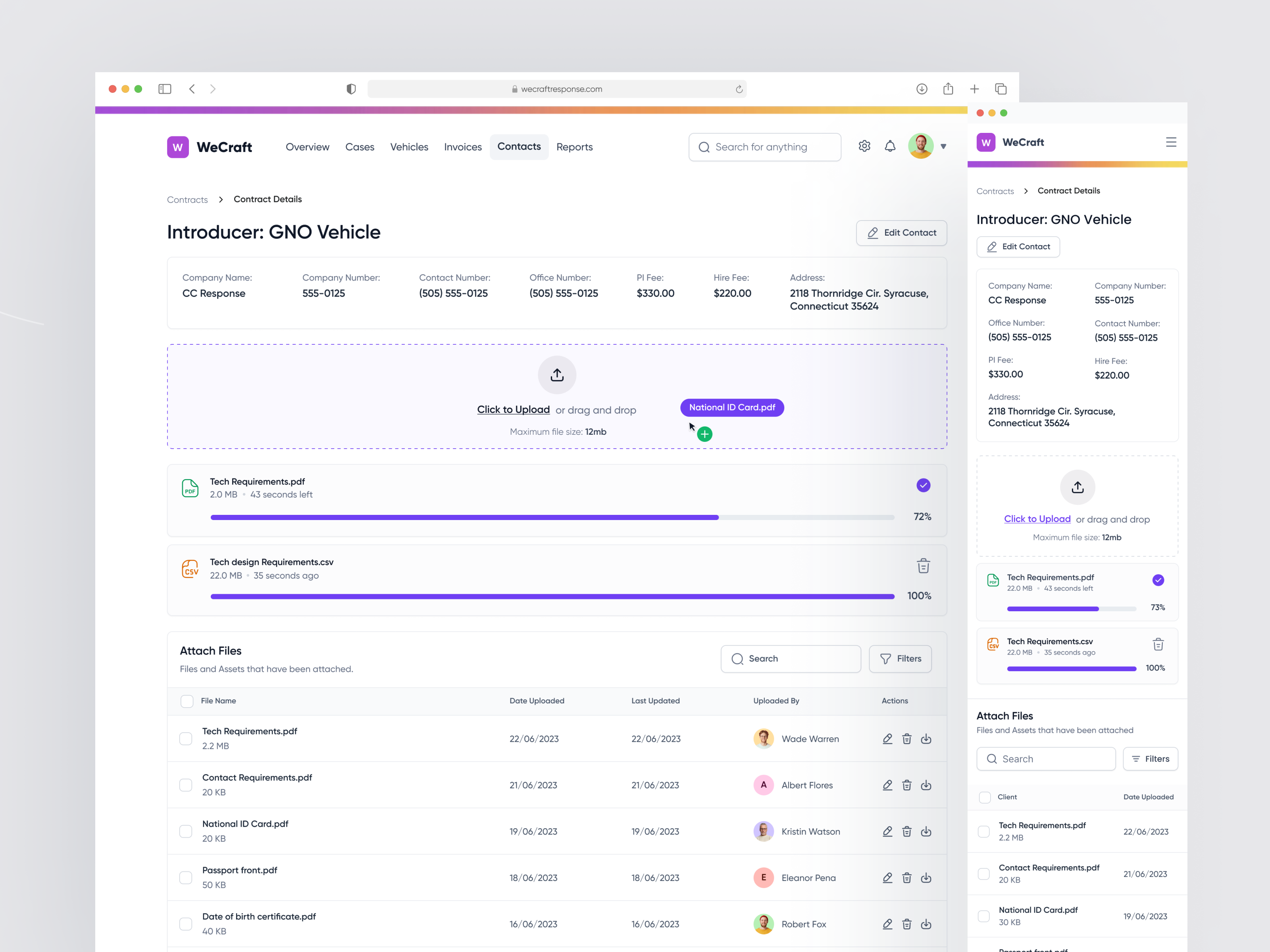 Accident Management_Contact Details ai app attach file car clean ui dashboard file uploader fleet dashboard logistics management minimal product design saas saas webapp ui design uiux upload vehicle web web design
