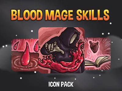 Blood Mage Skills Icon Pack 2d asset assets blood fantasy game game assets gamedev illustration indie indie game mage magic magician mmorpg rpg set skill skills vector