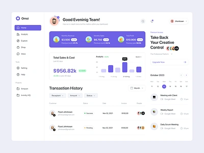 Omoi Customer Relationship Management Dashboard admin admin panel admin theme admin ui analytics crm dashboard dashboard design dashbord design interface stats ui design ui ux design user user dashboard ux design