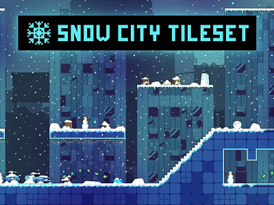 Snow City Tileset Pixel Art 2d asset assets city game game assets gamedev indie indie game pack pixel pixelart pixelated rpg set snow tiles tileset tilesets tilesheet