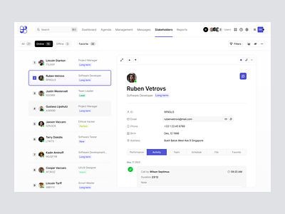 Stakeholders & details page admin clean contact dashboard design detail info list management product design profile saas stakeholder table ui website