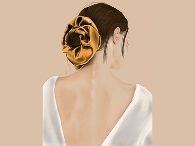 Girl with the golden scrunchie digital art digital illustration feminine art illustration procreate realism art