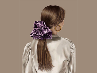 Girl with the purple scrunchie digital art digital painting feminine art illustration procreate realism art realism digital art