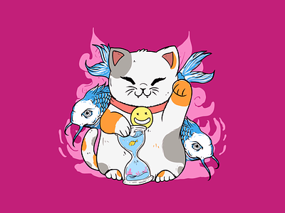 Miaw miaw Luckytime cartoon cat charakter cute design draw illustration japanese koi neko vector