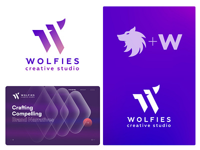 Wolfies Creative Studio Logo Design alphabet logo branding branding and identity design logo logo 2d logo alphabet logo concept logo design logo design branding modern logo purple purple logo w logo wolf logo