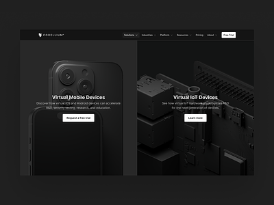 Corellium Website — Hero Concept android bare concept corellium device emulator hero home homepage hypervisor ios iphone metal raspberry pi security technology testing virtual virtualize website