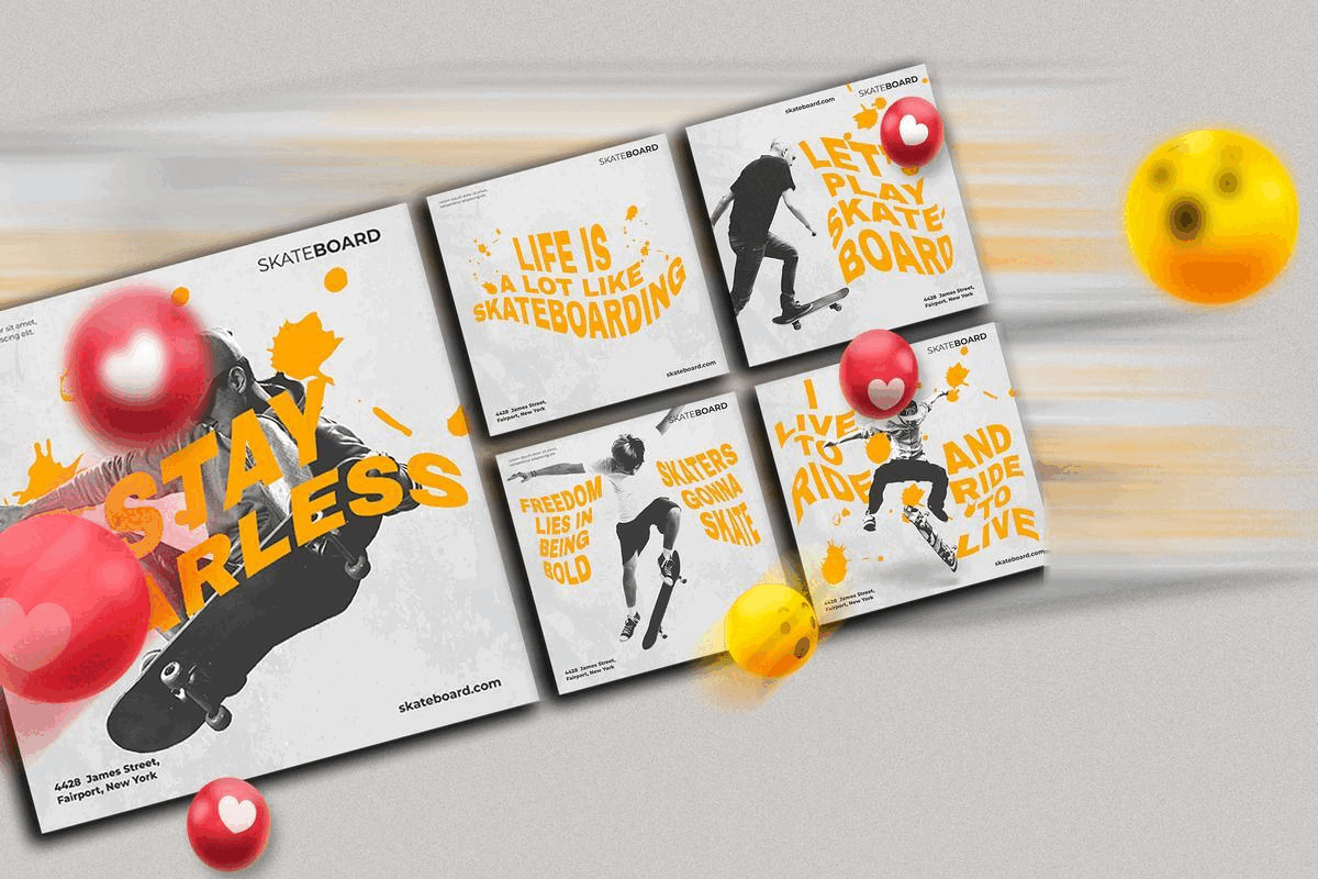Instagram posts collection skateboarding Design Template animation art branding collection design flyer gif graphic design instagram posts love man motion graphics poster skateboarding social media post speed tournament twitter post ui vector