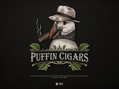 Puffin Cigars brand identity branding design design studio graphic design hand drawing hand drawn illustration illustrator logo logo design vector vintage vintage design vintage logo