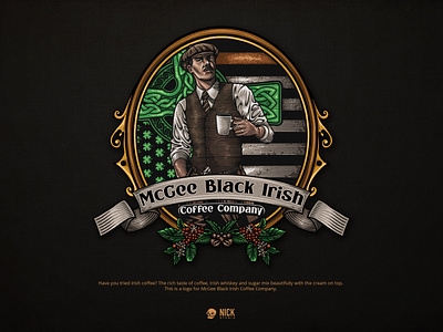 McGee Black Irish Coffee Company brand identity branding design design studio graphic design hand drawing hand drawn illustration illustrator logo logo design vector vintage vintage design vintage logo