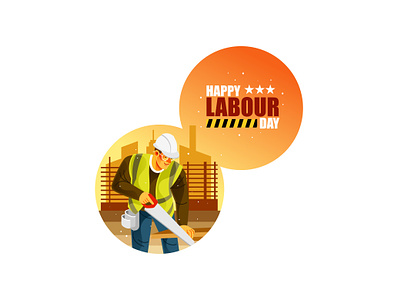 Construction Worker Happy Labour Day character
