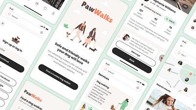 PawWalks: Dog Walking App Case Study app case study components dog dribbble friendly mobile product design prototype research styles library survey ui usability testing user friendly user interview ux visual design walking wireframes