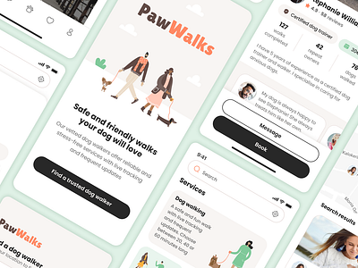 PawWalks: Dog Walking App Case Study app case study components dog dribbble friendly mobile product design prototype research styles library survey ui usability testing user friendly user interview ux visual design walking wireframes