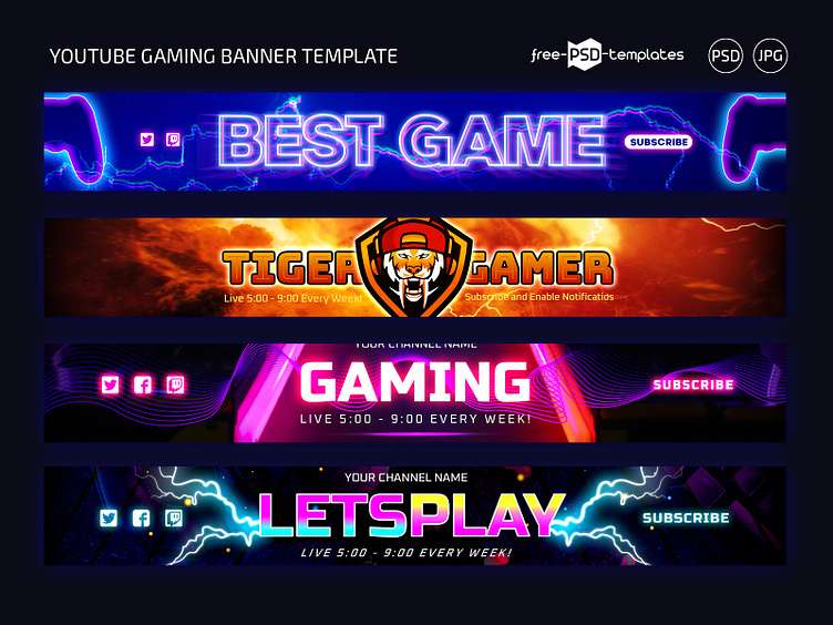 Free Youtube Gaming Banner Templates By Free Psd Templates On Dribbble