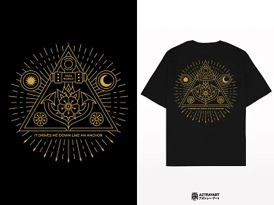 Anchor and Rose american traditional american traditional tattoo anchor band band merch crescent crescent moon gold golden merch merch design merchandise monoline moon rock rose sun tattoo triangle tshirt design