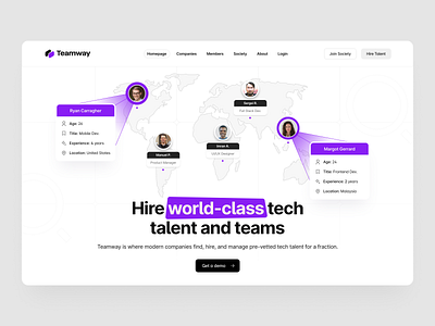 Teamway Landing Page design hero hr human resources landing purple talent team tech ui ux