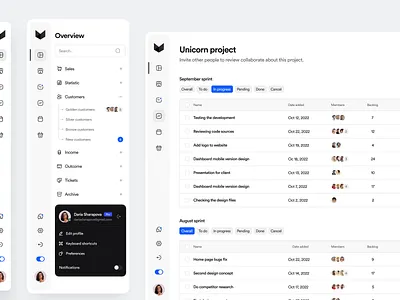 Sidebar navigation cards clean component dashboard members minimal modal navigation project management sidebar task task manager team ui ui component ui elements uidesign uiux widget