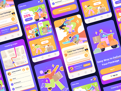 Delivery Service Illustration Product character delivery delivery service design illustration package send shopping tracking ui